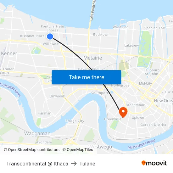 Transcontinental @ Ithaca to Tulane map