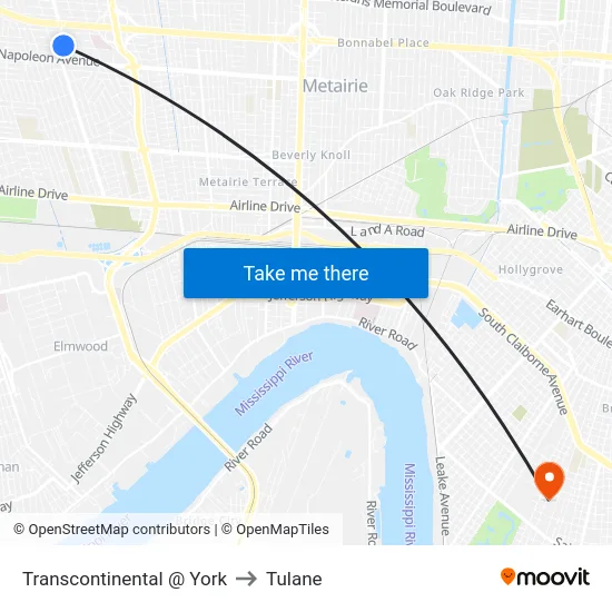 Transcontinental @ York to Tulane map
