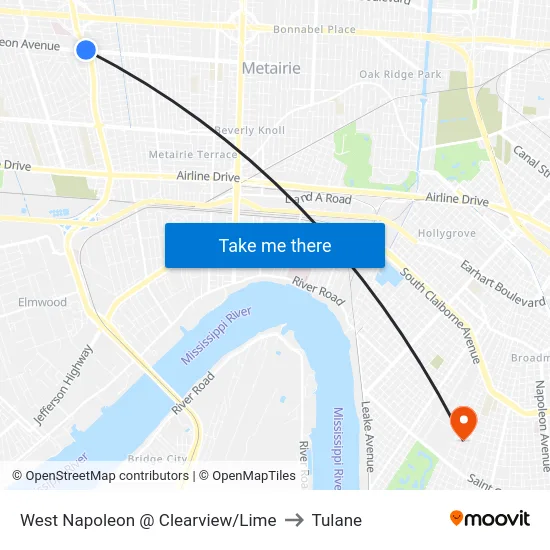 West Napoleon @ Clearview/Lime to Tulane map