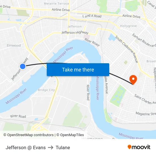 Jefferson @ Evans to Tulane map