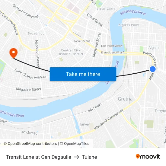 Transit Lane at Gen Degaulle to Tulane map