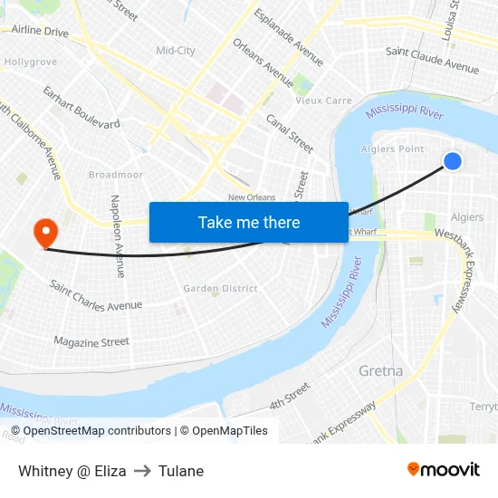 Whitney @ Eliza to Tulane map