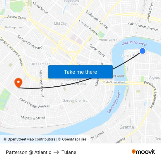 Patterson @ Atlantic to Tulane map
