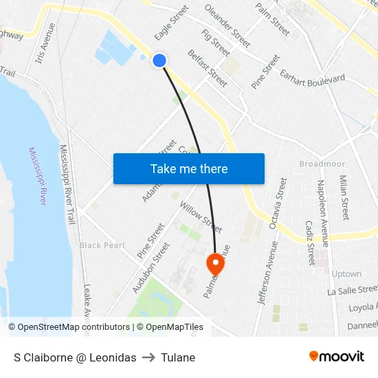 S Claiborne @ Leonidas to Tulane map