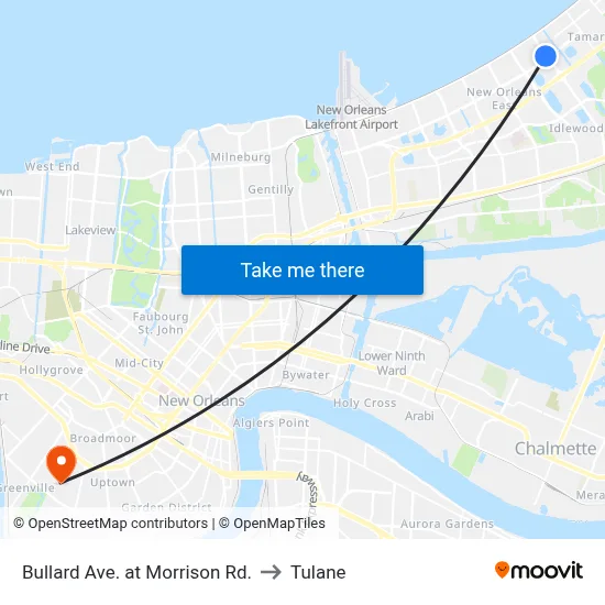 Bullard Ave. at Morrison Rd. to Tulane map