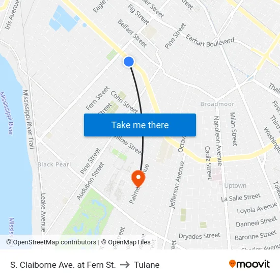 S. Claiborne Ave. at Fern St. to Tulane map
