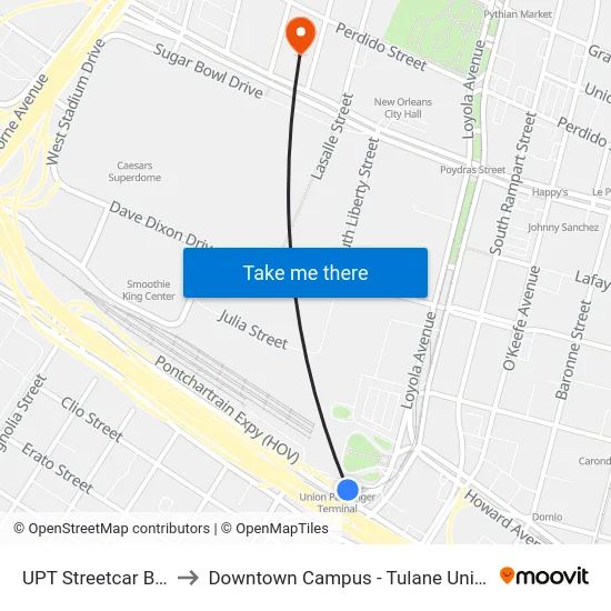 UPT Streetcar Bay 1 to Downtown Campus - Tulane University map