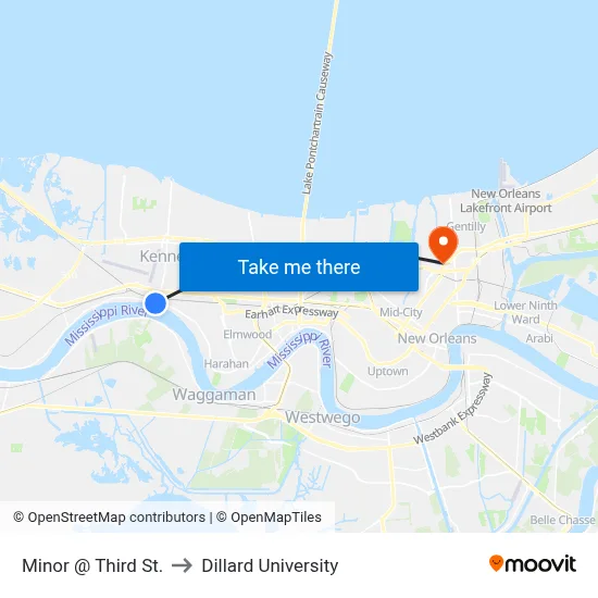Minor @ Third St. to Dillard University map