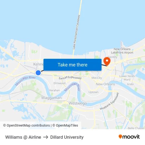 Williams @ Airline to Dillard University map