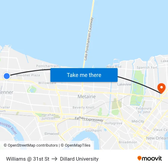 Williams @ 31st St to Dillard University map