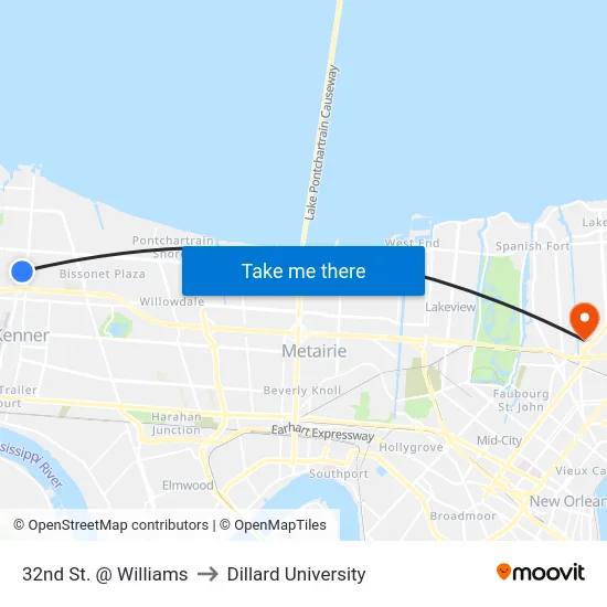 32nd St. @ Williams to Dillard University map