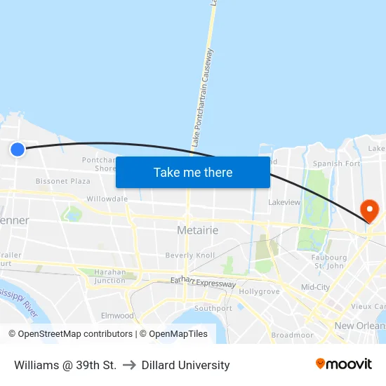 Williams @ 39th St. to Dillard University map