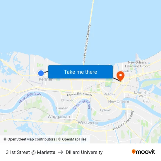 31st Street @ Marietta to Dillard University map