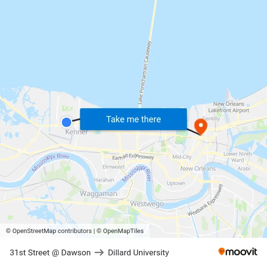31st Street @ Dawson to Dillard University map