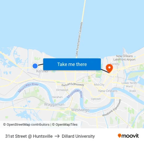 31st Street @ Huntsville to Dillard University map