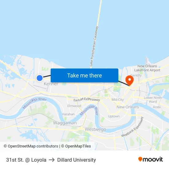 31st St. @ Loyola to Dillard University map