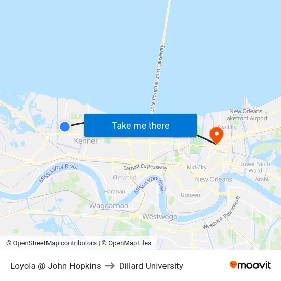 Loyola @ John Hopkins to Dillard University map