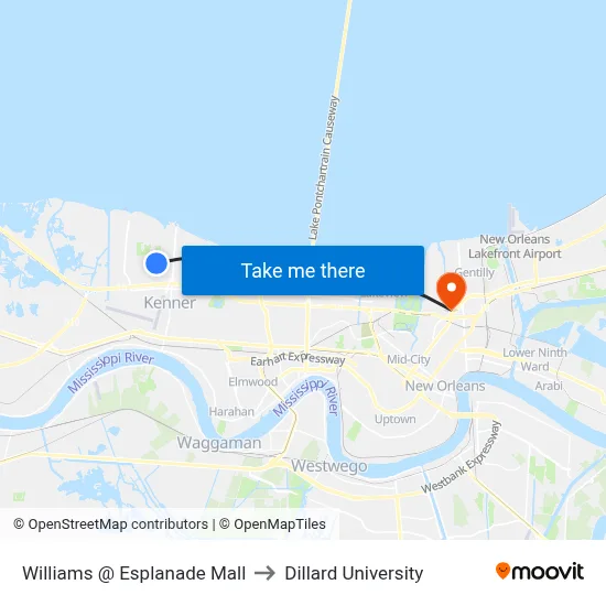 Williams @ Esplanade Mall to Dillard University map