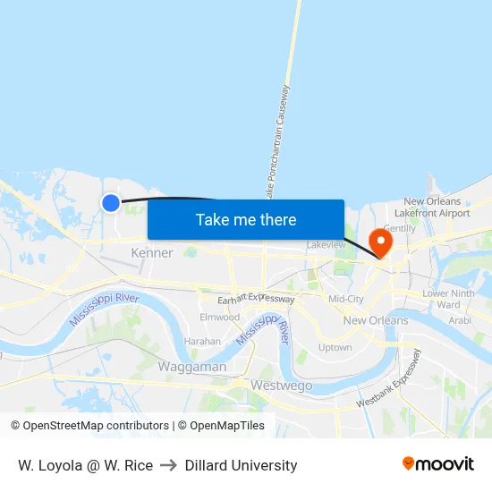 W. Loyola @ W. Rice to Dillard University map