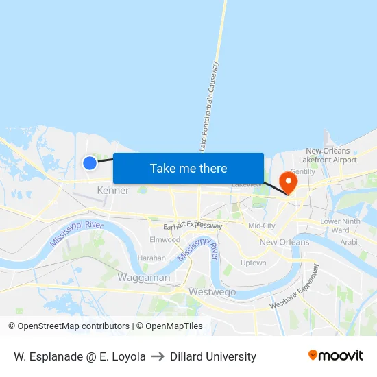 W. Esplanade @ E. Loyola to Dillard University map
