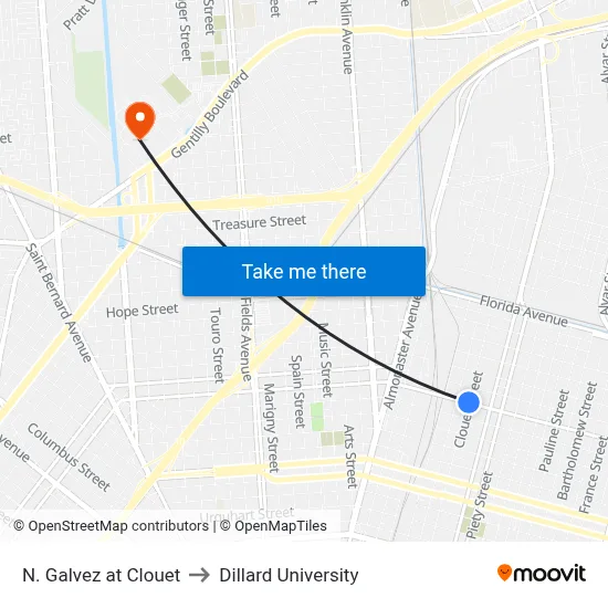 N. Galvez at Clouet to Dillard University map