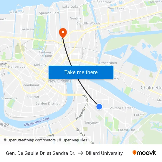 Gen. De Gaulle Dr. at Sandra Dr. to Dillard University map