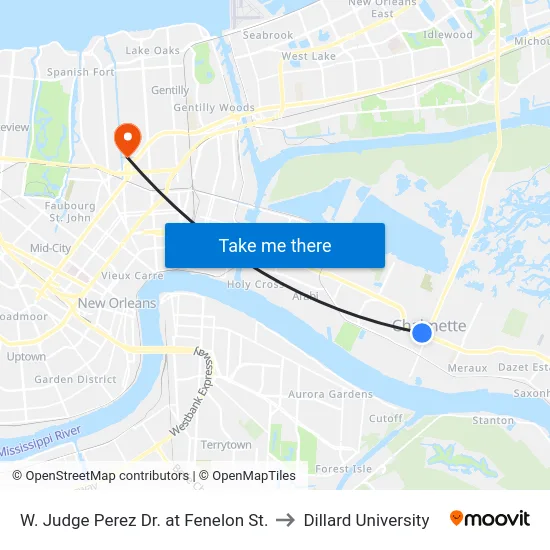 W. Judge Perez Dr. at Fenelon St. to Dillard University map