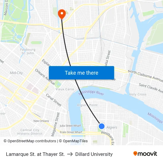 Lamarque St. at Thayer St. to Dillard University map