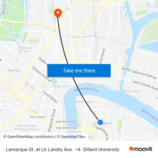 Lamarque St. at Lb Landry Ave. to Dillard University map