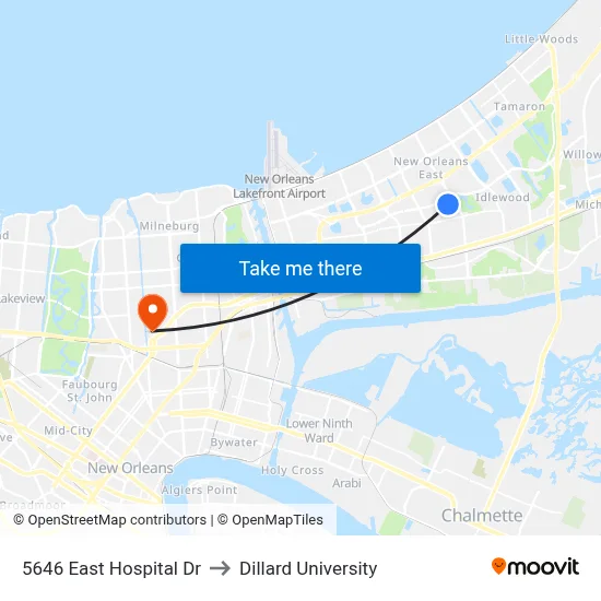 5646 East Hospital Dr to Dillard University map