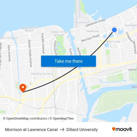 Morrison at Lawrence Canal to Dillard University map