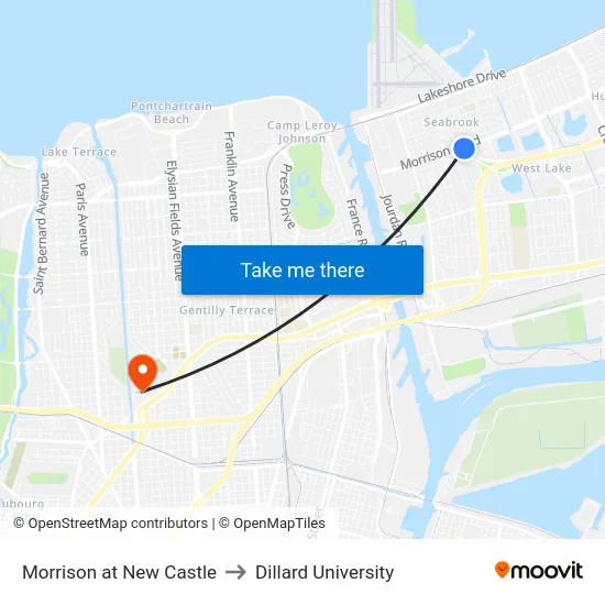 Morrison at New Castle to Dillard University map