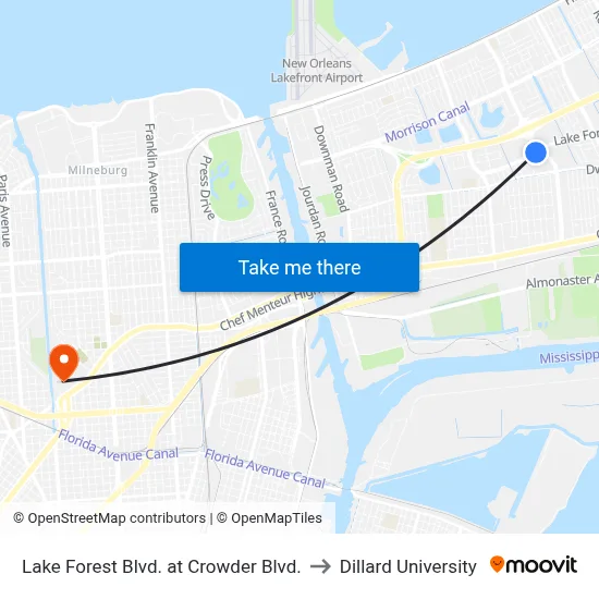 Lake Forest Blvd. at Crowder Blvd. to Dillard University map