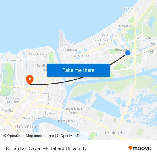 Bullard at Dwyer to Dillard University map