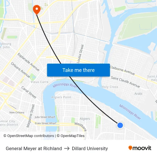 General Meyer at Richland to Dillard University map