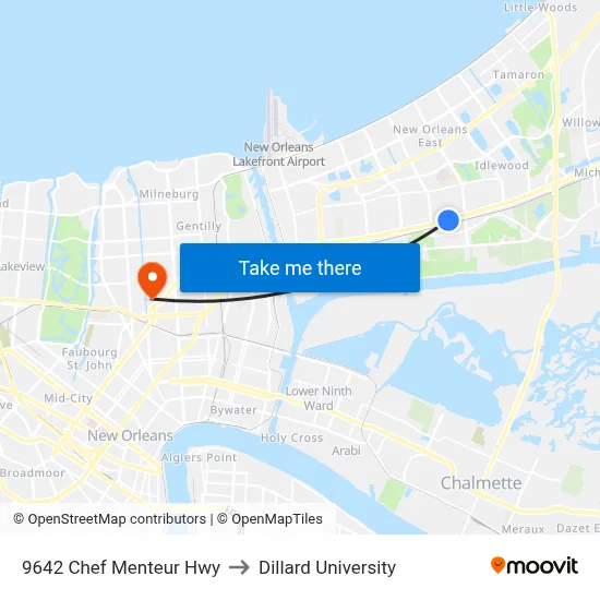 9642 Chef Menteur Hwy to Dillard University map