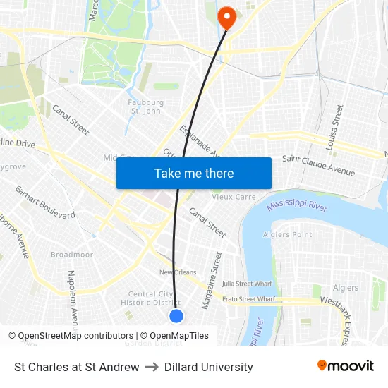 St Charles at St Andrew to Dillard University map