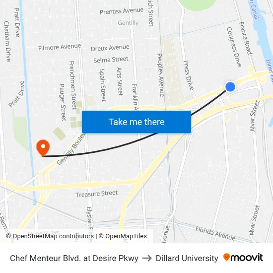 Chef Menteur Blvd. at Desire Pkwy to Dillard University map