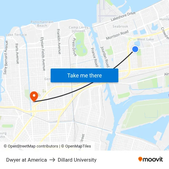 Dwyer at America to Dillard University map