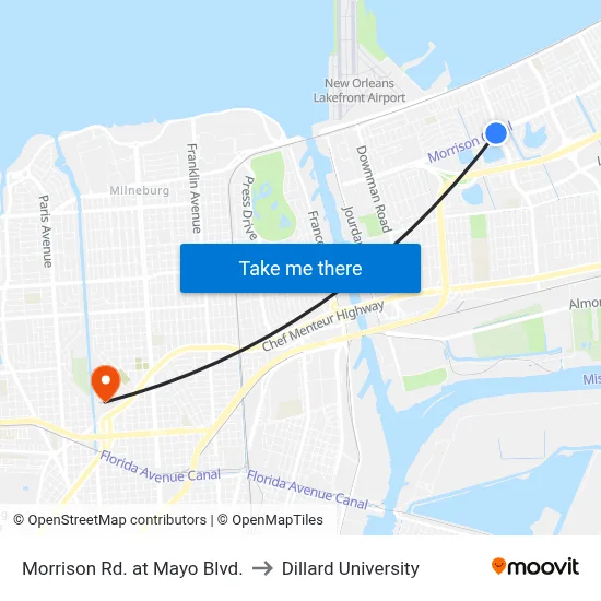 Morrison Rd. at Mayo Blvd. to Dillard University map