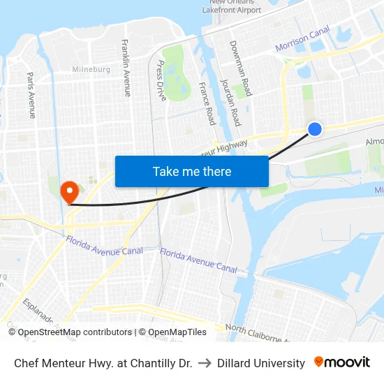 Chef Menteur Hwy. at Chantilly Dr. to Dillard University map