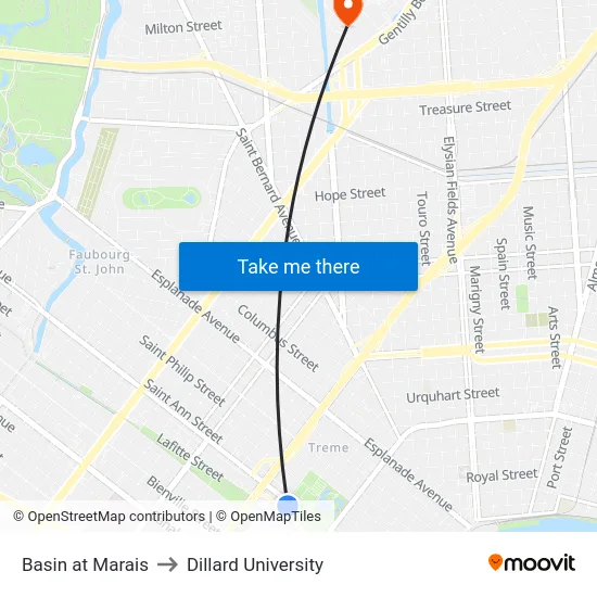 Basin at Marais to Dillard University map