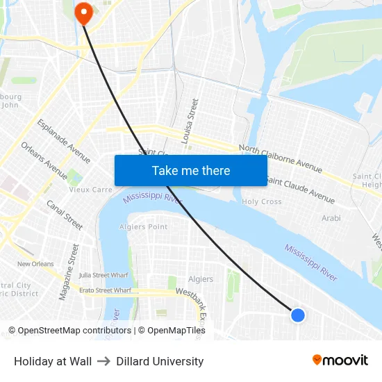Holiday at Wall to Dillard University map