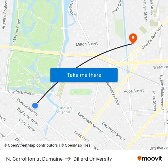 N. Carrollton at Dumaine to Dillard University map