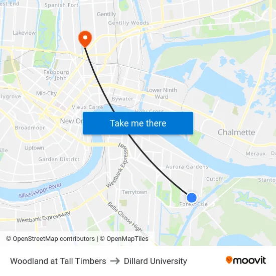 Woodland at Tall Timbers to Dillard University map