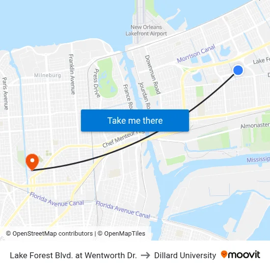 Lake Forest Blvd. at Wentworth Dr. to Dillard University map