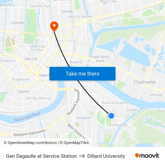 Gen Degaulle at Service Station to Dillard University map