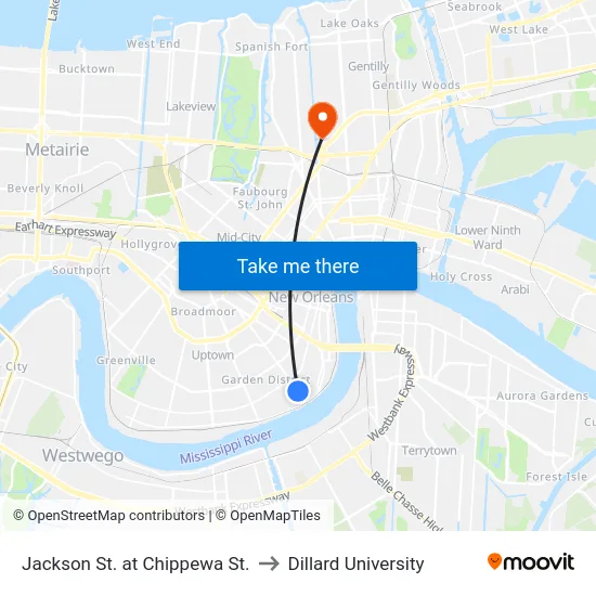 Jackson St. at Chippewa St. to Dillard University map