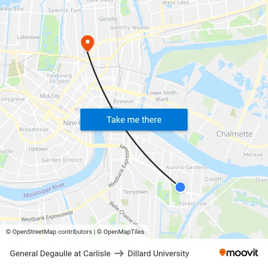 General Degaulle at Carlisle to Dillard University map