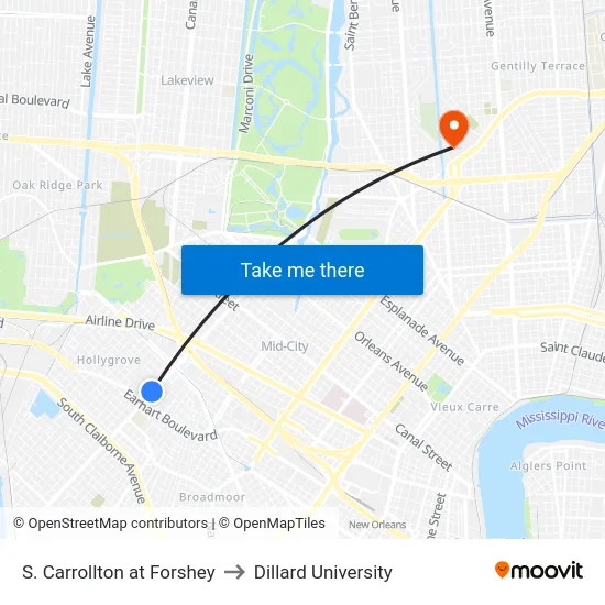 S. Carrollton at Forshey to Dillard University map